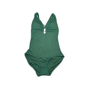 ⭐D1‎ Shade & Shore Crepe Ring-Front Plunge One Piece Swimsuit Green - XL